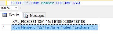RAW Mode with FOR XML